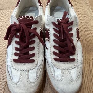 Dolce Vita Notice Sneaker Stitch White and Red Calf Hair Size 7